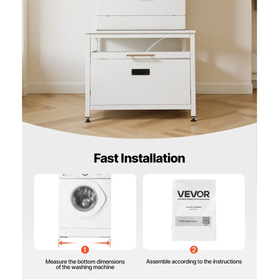 VEVOR Laundry Pedestal, 23 in Height, 29 x 29 in Washer and Dryer Pedestals with Pull-out Tray and Storage Space, 700 lbs Load Capacity, Non-Slip Feet Washing Machine Stand Universal Fit, White