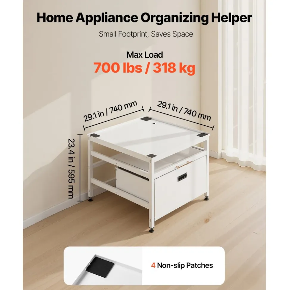 VEVOR Laundry Pedestal, 23 in Height, 29 x 29 in Washer and Dryer Pedestals with Pull-out Tray and Storage Space, 700 lbs Load Capacity, Non-Slip Feet Washing Machine Stand Universal Fit, White