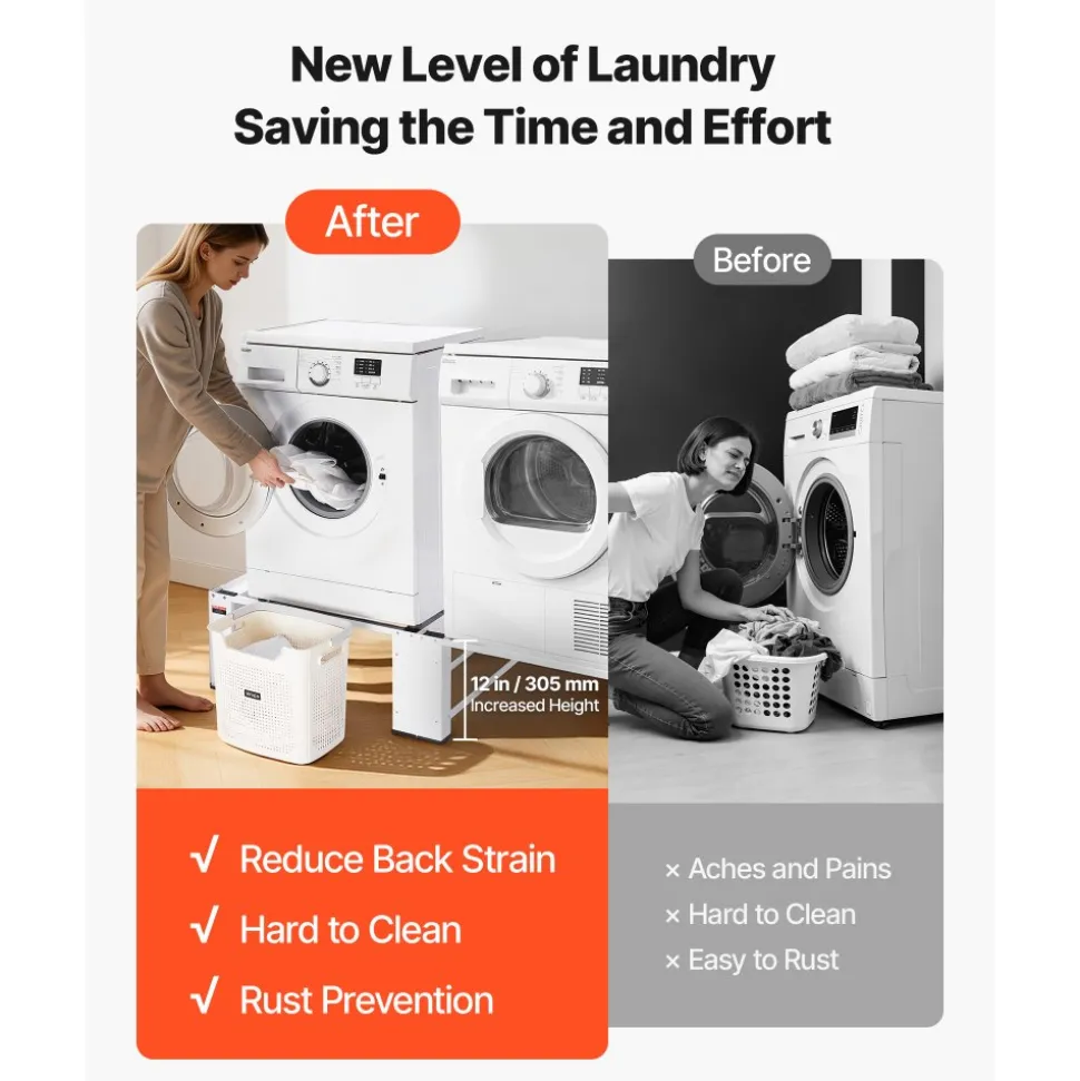 VEVOR Laundry Pedestal, 12 in Height, Washer and Dryer Pedestals with 1200 lbs Weight Load Capacity, 18.7-31 in Adjustable, Non-Slip Feet, Heavy-duty Steel Washing Machine Stand Universal Fit, White
