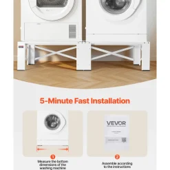 VEVOR Laundry Pedestal, 12 in Height, Washer and Dryer Pedestals with 1200 lbs Weight Load Capacity, 18.7-31 in Adjustable, Non-Slip Feet, Heavy-duty Steel Washing Machine Stand Universal Fit, White