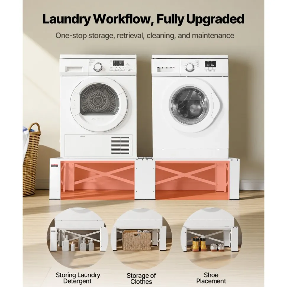 VEVOR Laundry Pedestal, 12 in Height, Washer and Dryer Pedestals with 1200 lbs Weight Load Capacity, 18.7-31 in Adjustable, Non-Slip Feet, Heavy-duty Steel Washing Machine Stand Universal Fit, White