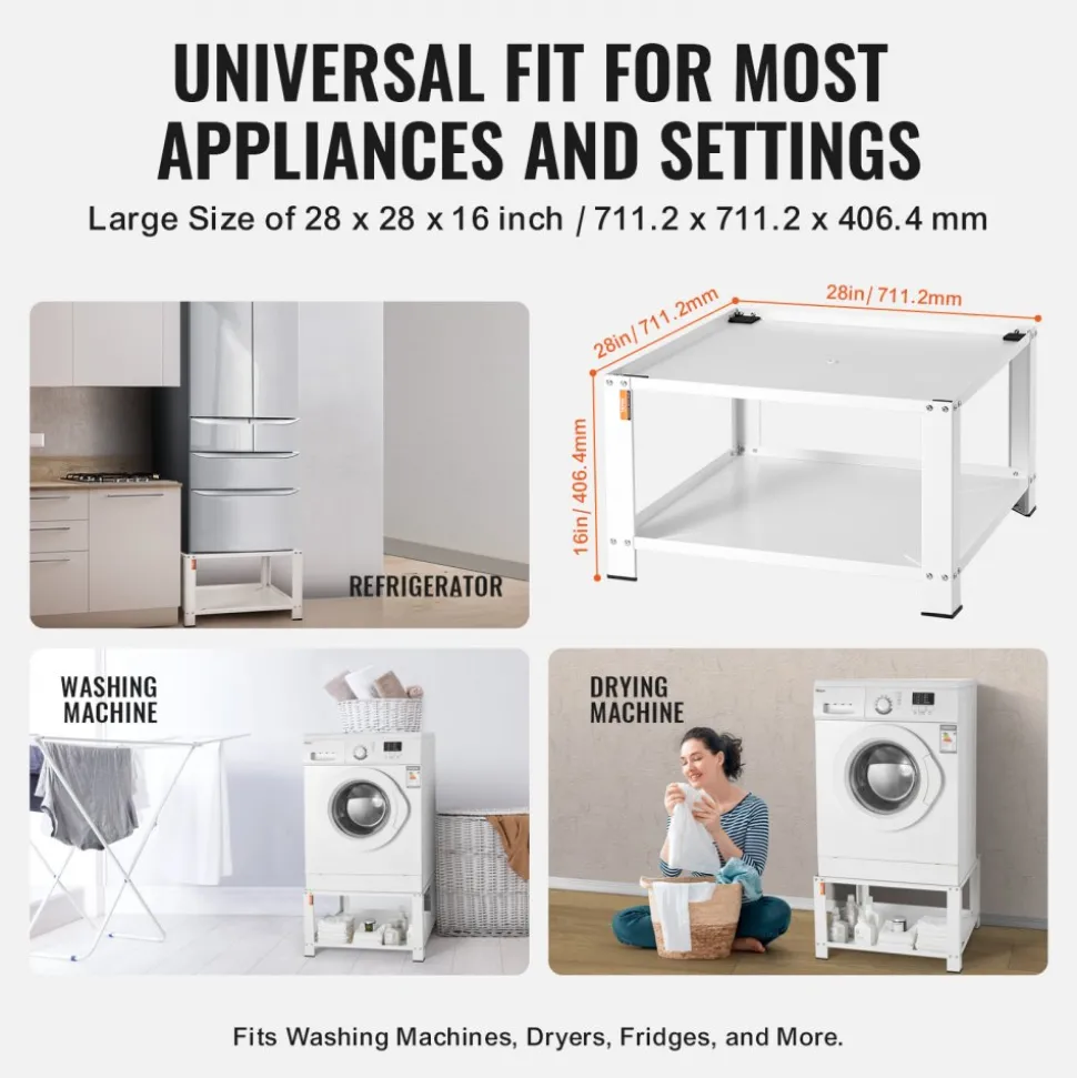 VEVOR Laundry Pedestal with Storage Shelf, 28"Lx28" Wx16" H, Washer And Dryer Base Stand Platform Universal Fit 660lbs Capacity, Heavy Duty Steel Multi-Functional Base for Washing Machine