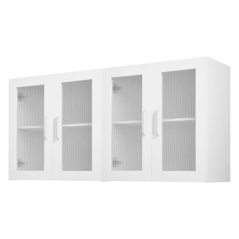 VEVOR Laundry Room Wall Cabinet, 2-Tier Wall Mounted Cabinet with Adjustable Shelf, Cupboard Storage with 4 Doors, for Kitchen, Bathroom, Laundry, Set of 2, Each 12 x 24 x 24 in (D x W x H), White