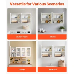 VEVOR Laundry Room Wall Cabinet, 2-Tier Wall Mounted Cabinet with Adjustable Shelf, Cupboard Storage with 4 Doors, for Kitchen, Bathroom, Laundry, Set of 2, Each 12 x 24 x 24 in (D x W x H), White