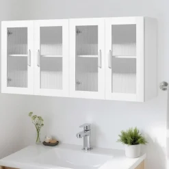 VEVOR Laundry Room Wall Cabinet, 2-Tier Wall Mounted Cabinet with Adjustable Shelf, Cupboard Storage with 4 Doors, for Kitchen, Bathroom, Laundry, Set of 2, Each 12 x 24 x 24 in (D x W x H), White