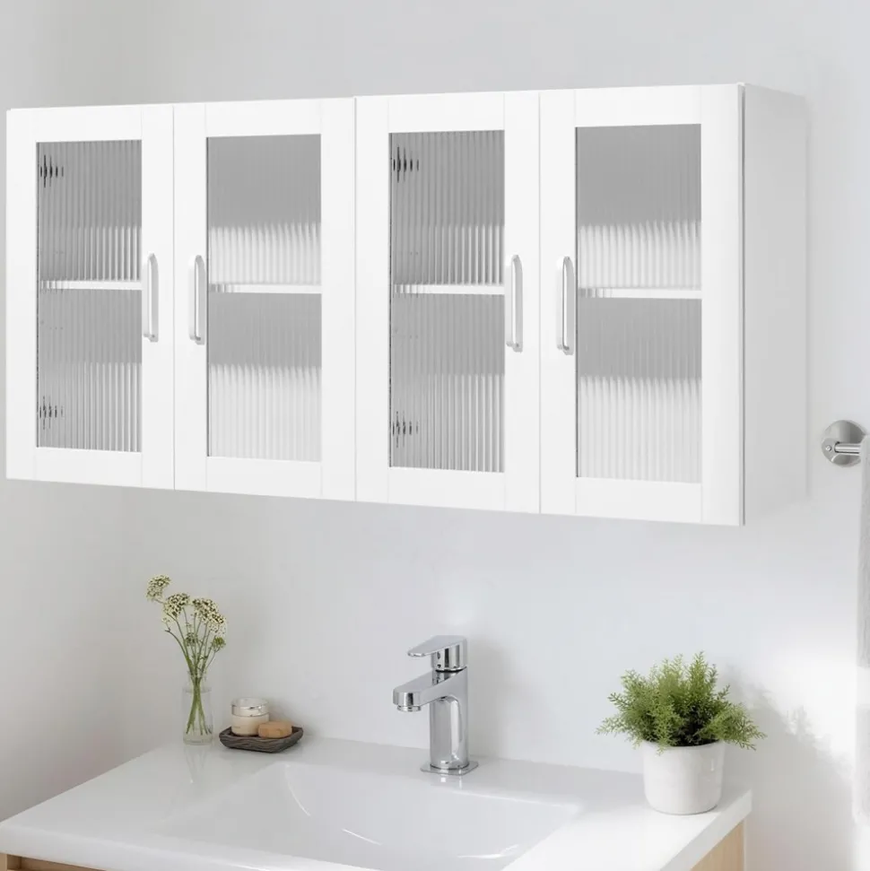 VEVOR Laundry Room Wall Cabinet, 2-Tier Wall Mounted Cabinet with Adjustable Shelf, Cupboard Storage with 4 Doors, for Kitchen, Bathroom, Laundry, Set of 2, Each 12 x 24 x 24 in (D x W x H), White