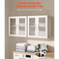 VEVOR Laundry Room Wall Cabinet, 2-Tier Wall Mounted Cabinet with Adjustable Shelf, Cupboard Storage with 4 Doors, for Kitchen, Bathroom, Laundry, Set of 2, Each 12 x 24 x 24 in (D x W x H), White