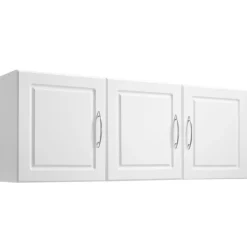 VEVOR Laundry Room Wall Cabinet, 2-Tier Wall Mounted Hanging Cabinet with Adjustable Shelf, Cupboard Storage with 3 Doors, for Kitchen, Bathroom, Laundry, 12.44 x 54 x 20.31 in (D x W x H), White