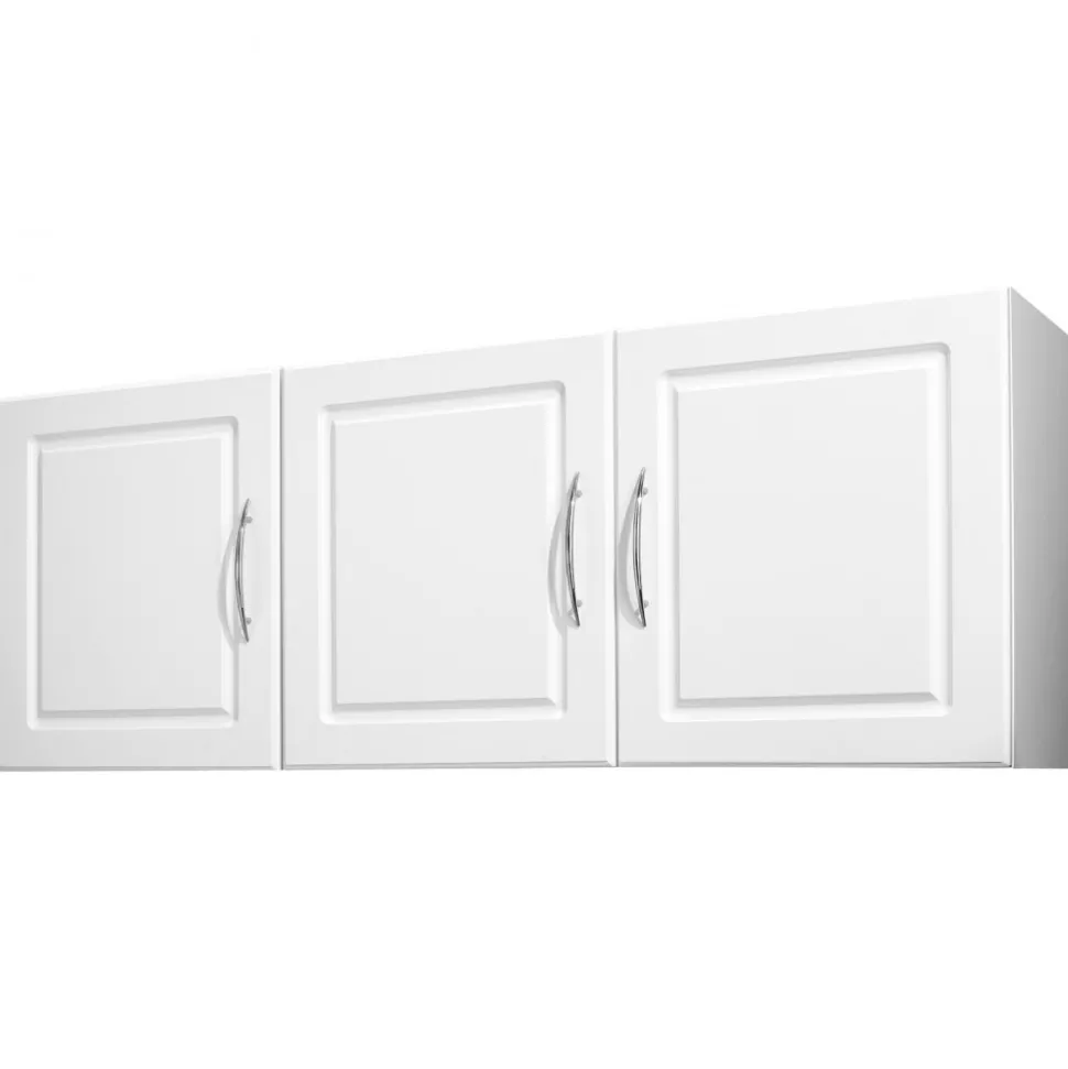 VEVOR Laundry Room Wall Cabinet, 2-Tier Wall Mounted Hanging Cabinet with Adjustable Shelf, Cupboard Storage with 3 Doors, for Kitchen, Bathroom, Laundry, 12.44 x 54 x 20.31 in (D x W x H), White