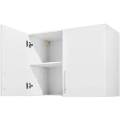 VEVOR Laundry Room Wall Cabinet, 2-Tier Wall Mounted Hanging Cabinet with Adjustable Shelf, 32 in Cupboard Storage with 2 Doors, for Bathroom, Kitchen, Laundry, 16 x 32 x 24 in (D x W x H), White