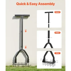 VEVOR Lawn Aerator, 9.2 in Manual Core Aerator Tool with 15 Iron Spikes, Long Handle & Wide Plate, Heavy Duty Grass Aeration Tool, Yard Aerators for Compacted Hardened Soil Lawn Aeration