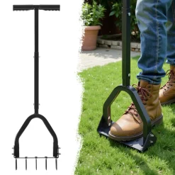 VEVOR Lawn Aerator, 9.2 in Manual Core Aerator Tool with 15 Iron Spikes, Long Handle & Wide Plate, Heavy Duty Grass Aeration Tool, Yard Aerators for Compacted Hardened Soil Lawn Aeration