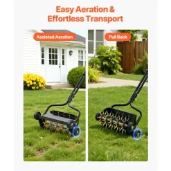 VEVOR Lawn Aerator, 18 in Manual Push Spike Aerator with 4 Wheels & Handle, Heavy Duty Grass Aerators, Supports 40 lbs Added Weight, Rolling Lawn Aeration Tool for Garden Yard Aeration Soil Health