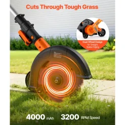 VEVOR Lawn Edger, 8.8-inch Blade Length, Battery Powered Cordless Edger Lawn Tool, with 3-Position Blade Depth, 4000 mAh Battery and Charger Included, for Lawns, Driveways, Yards, and Sidewalk Edges