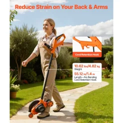 VEVOR Lawn Edger, 8-inch Blade Length, 12 Amp Electric Edger Lawn Tool, 4000 RPM, with 3-Position Blade Depth, 65 Mn, Pivoting Handle, Dual Wheels, for Lawns, Driveways, Yards, and Sidewalk Edges