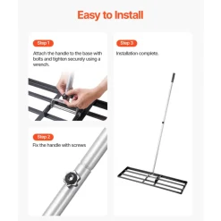 VEVOR Lawn Leveling Rake, Lawn Leveler with 83.9 in Handle, 36x10 in Ground Plate, Rust-Resistant Carbon Steel Soil Leveler, 3 Heights Adjustable, Effort Saving Lawn Leveling Tool for Yard Golf Court