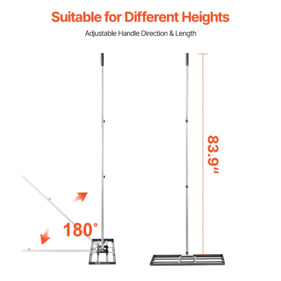 VEVOR Lawn Leveling Rake, Lawn Leveler with 83.9 in Handle, 30x10 in Ground Plate, Rust-Resistant Carbon Steel Soil Leveler, 3 Heights Adjustable, Effort Saving Lawn Leveling Tool for Yard Golf Court