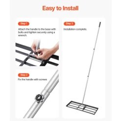 VEVOR Lawn Leveling Rake, Lawn Leveler with 83.9 in Handle, 30x10 in Ground Plate, Rust-Resistant Carbon Steel Soil Leveler, 3 Heights Adjustable, Effort Saving Lawn Leveling Tool for Yard Golf Court