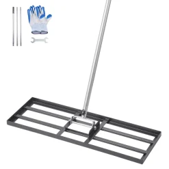 VEVOR Lawn Leveling Rake, Lawn Leveler with 83.9 in Handle, 30x10 in Ground Plate, Rust-Resistant Carbon Steel Soil Leveler, 3 Heights Adjustable, Effort Saving Lawn Leveling Tool for Yard Golf Court