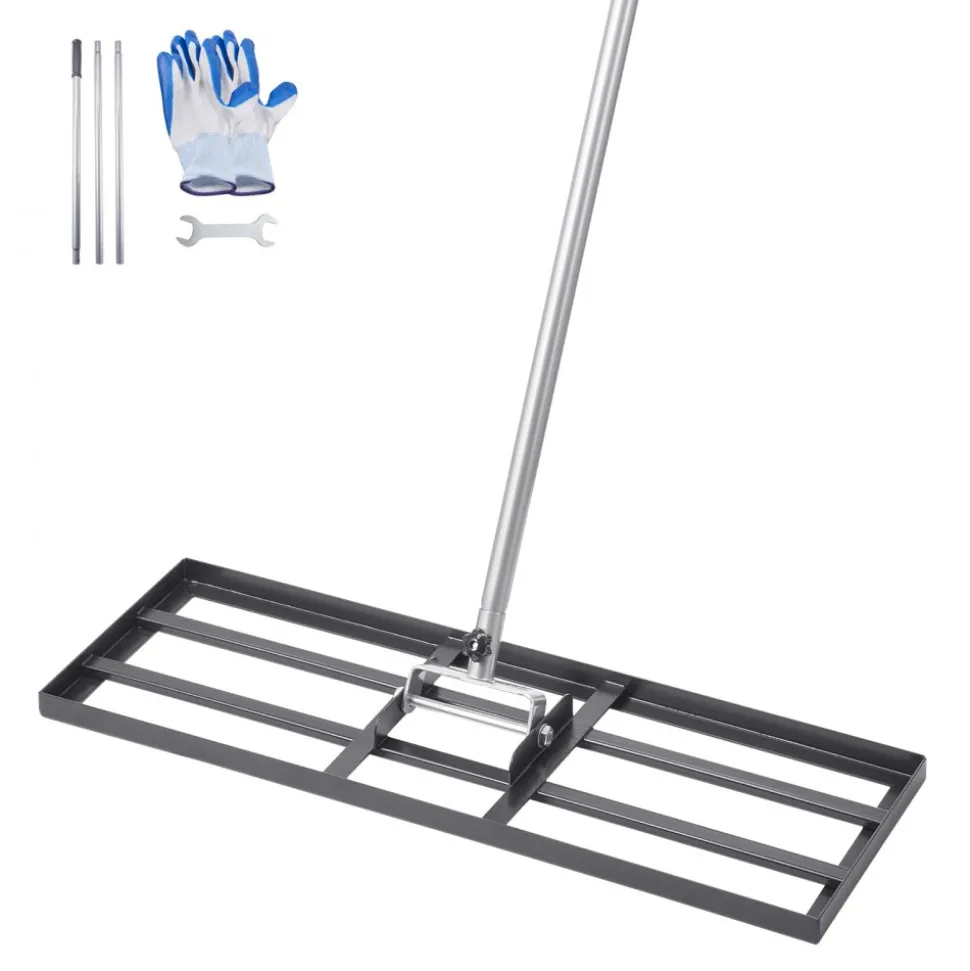 VEVOR Lawn Leveling Rake, Lawn Leveler with 83.9 in Handle, 30x10 in Ground Plate, Rust-Resistant Carbon Steel Soil Leveler, 3 Heights Adjustable, Effort Saving Lawn Leveling Tool for Yard Golf Court