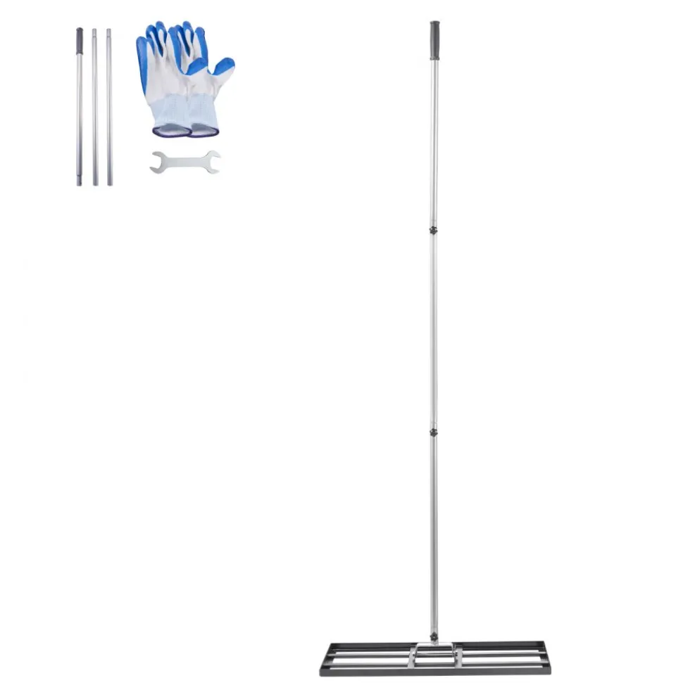VEVOR Lawn Leveling Rake, Lawn Leveler with 83.9 in Handle, 30x10 in Ground Plate, Rust-Resistant Carbon Steel Soil Leveler, 3 Heights Adjustable, Effort Saving Lawn Leveling Tool for Yard Golf Court