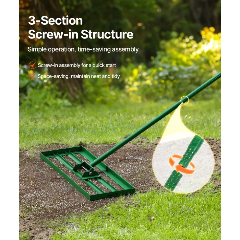 VEVOR Lawn Leveling Rake, 30"x10" Level Lawn Tool, Heavy-duty Lawn Leveler with 78" Steel Extended Handle, Yard Leveling Rake Suit for Garden, Golf Lawn, Farm