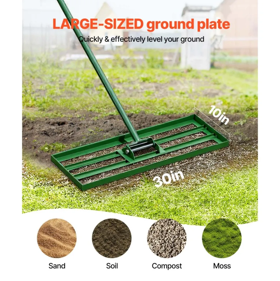 VEVOR Lawn Leveling Rake, 30"x10" Level Lawn Tool, Heavy-duty Lawn Leveler with 78" Steel Extended Handle, Yard Leveling Rake Suit for Garden, Golf Lawn, Farm