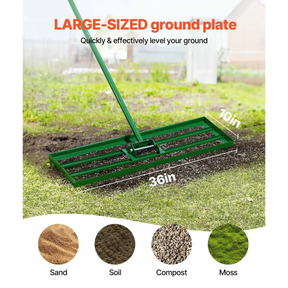 VEVOR Lawn Leveling Rake, 36"x10" Level Lawn Tool, Heavy-duty Lawn Leveler with 78" Steel Extended Handle, Yard Leveling Rake Suit for Garden, Golf Lawn, Farm