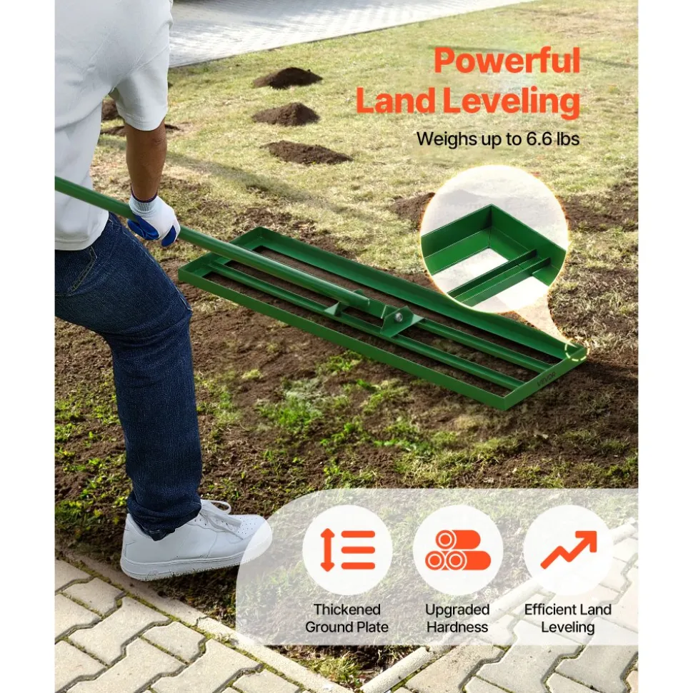 VEVOR Lawn Leveling Rake, 36"x10" Level Lawn Tool, Heavy-duty Lawn Leveler with 78" Steel Extended Handle, Yard Leveling Rake Suit for Garden, Golf Lawn, Farm