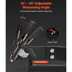 VEVOR Lawn Mower Blade Sharpener, 15° - 45° Adjustable Lawnmower Blade Sharpening Tool with 4 Adapter Pins, Ball Bearing Design & 25mm Enlarged Handle, Compatible with Most Angle Grinders