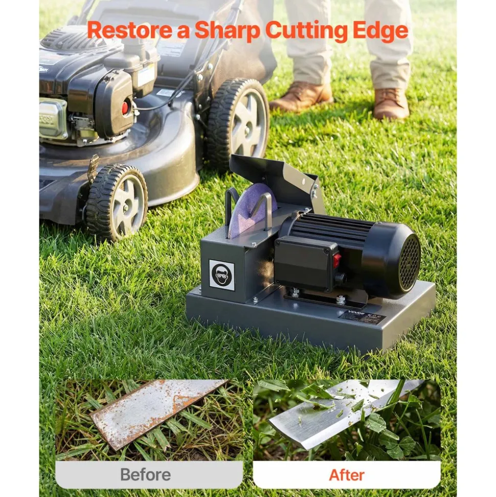 VEVOR Lawn Mower Blade Sharpener, 1HP Lawnmower Blades Grinder with 9" Ceramic Grinding Wheel, Grit Collector & Balancer, 30°/40° Blade Sharpening Machine for High Lift, Low Lift, Gator & Flat Blades