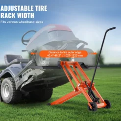 VEVOR Lawn Mower Lift with Hydraulic Jack, 500 Lbs Weight Capacity, Solid Carbon Steel Lawn Mower Lift, Adjustable Movable Lawn Lifter for Riding Tractors and Zero Turn Lawn Mowers, Orange
