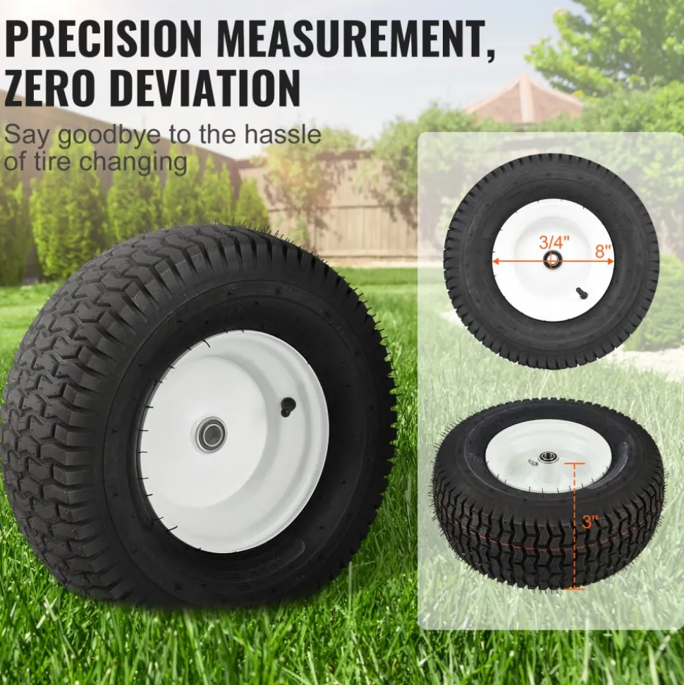 VEVOR Lawn Mower Tires with Rim, 16x6.5-8" Tubeless Tractor Tires, 2-Pack Tire and Wheel Assembly, Turf Pneumatic Tires, 3" Offset Hub, 3/4" Bushing Size, 16 PCS Adapters for Riding Mower Lawn Tractor