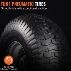 VEVOR Lawn Mower Tires, 15x6-6" Lawn Tractor Tires, 2-Pack Tire and Wheel Assemblies, Turf Pneumatic Tires with 3" Centered Hub and 3/4" Bushing Size, 16 PCS Adapters for Riding Mowers Lawn Tractors