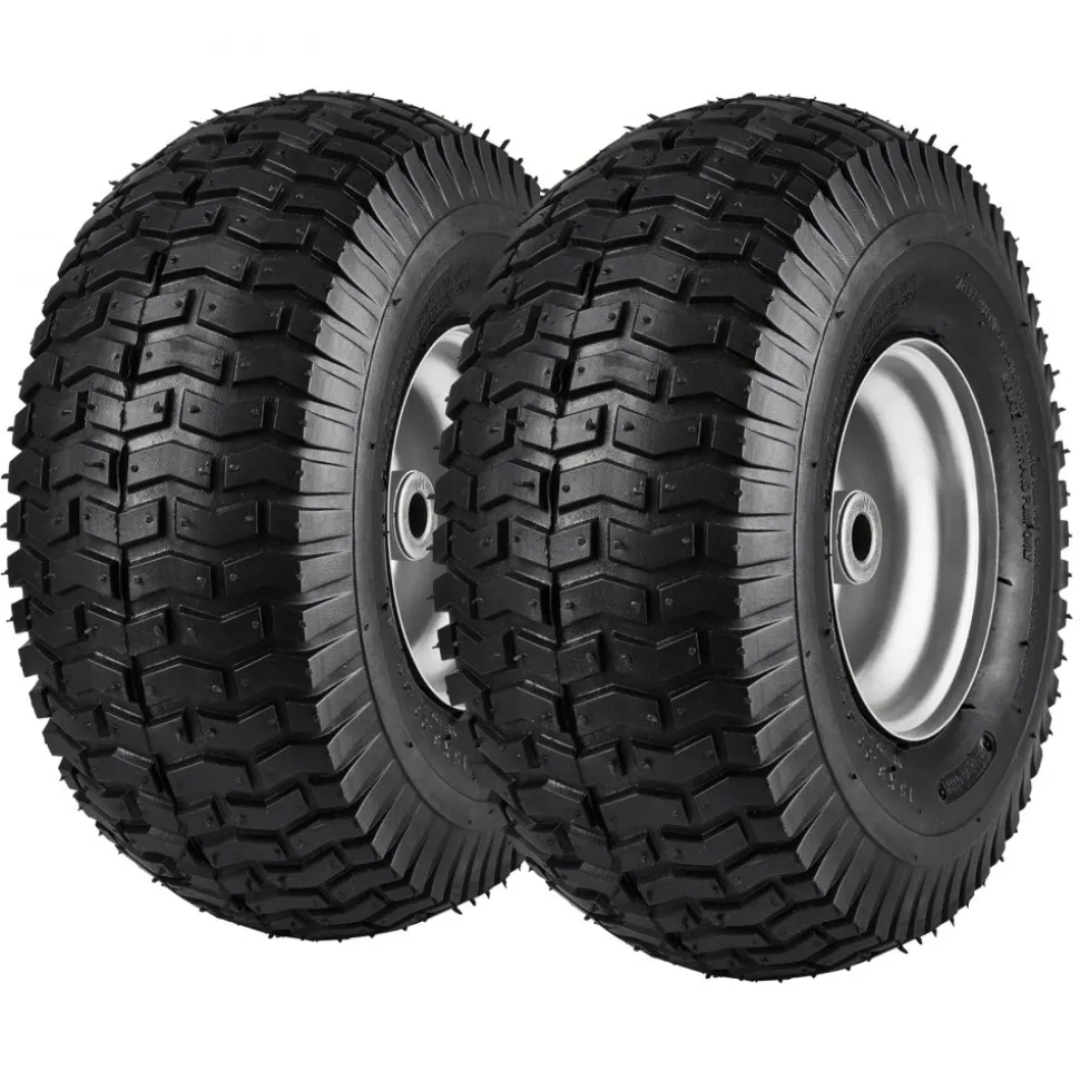 VEVOR Lawn Mower Tires, 15x6-6" Lawn Tractor Tires, 2-Pack Tire and Wheel Assemblies, Turf Pneumatic Tires with 3" Centered Hub and 3/4" Bushing Size, 16 PCS Adapters for Riding Mowers Lawn Tractors