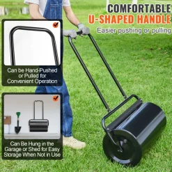 VEVOR Lawn Roller, 13 Gallon Sand/Water Filled Yard Roller, Steel Sod Roller with Easy-turn Plug and U-Shaped Ergonomic Handle for Convenient Push and Pull, for Lawn, Garden, Farm, Park, Black