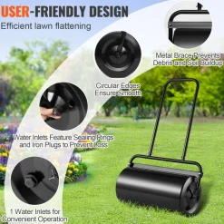 VEVOR Lawn Roller, 13 Gallon Sand/Water Filled Yard Roller, Steel Sod Roller with Easy-turn Plug and U-Shaped Ergonomic Handle for Convenient Push and Pull, for Lawn, Garden, Farm, Park, Black