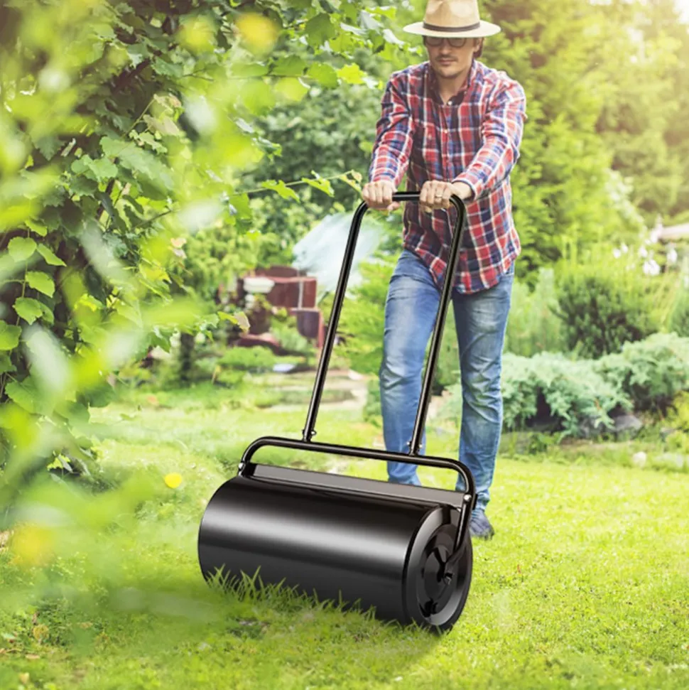 VEVOR Lawn Roller, 13 Gallon Sand/Water Filled Yard Roller, Steel Sod Roller with Easy-turn Plug and U-Shaped Ergonomic Handle for Convenient Push and Pull, for Lawn, Garden, Farm, Park, Black