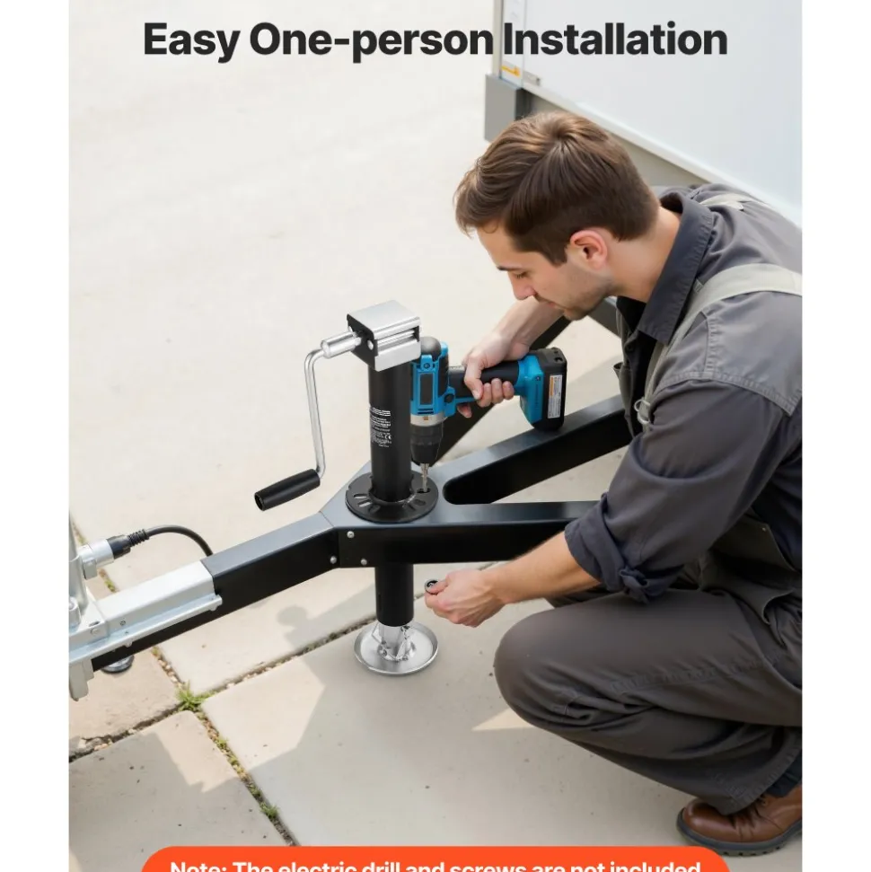VEVOR 5000 lbs A-Frame Trailer Jack, 15-Inch Vertical Travel, Trailer Lift Jack with Adjustable 7-Level Drop Leg & Drill Socket, Cordless Drill Compatible, Suitable for RV, Utility, Yacht Trailers