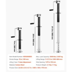 VEVOR 5000 lbs A-Frame Trailer Jack, 15-Inch Vertical Travel, Trailer Lift Jack with Adjustable 7-Level Drop Leg & Drill Socket, Cordless Drill Compatible, Suitable for RV, Utility, Yacht Trailers