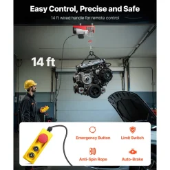 VEVOR 2200 lbs Attic Lift, 1600W 110V Electric Hoist with 14ft Wired Remote Control, 40ft Single Cable Lifting Height & High-quality Motor, for Garage Warehouse Factory