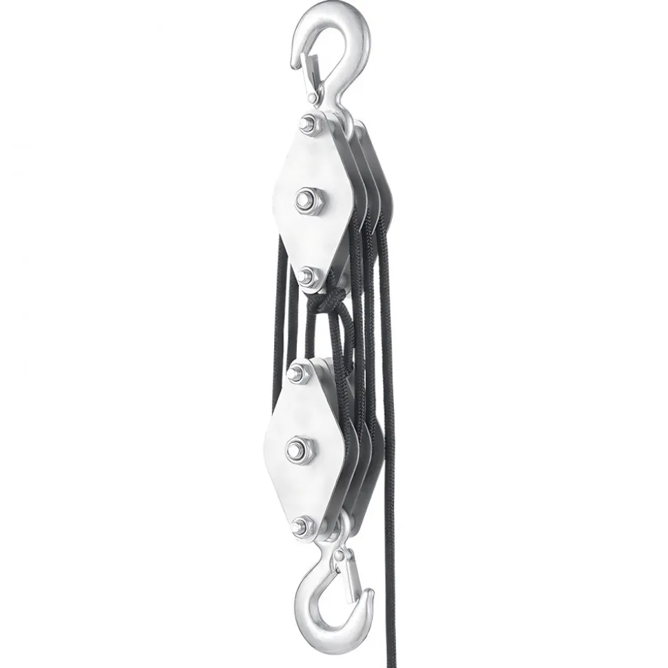 VEVOR 4400 lbs Breaking Strength 100 FT Rope Pulley Hoist, 5:1 Lifting Power Heavy Duty Pulley System with 2pcs Soft Loops, Metal Wheels Bearing Structure, Block and Tackle for Lifting Heavy Objects