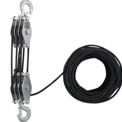 VEVOR 4400 lbs Breaking Strength 100 FT Rope Pulley Hoist, 5:1 Lifting Power Heavy Duty Pulley System with 2pcs Soft Loops, Metal Wheels Bearing Structure, Block and Tackle for Lifting Heavy Objects