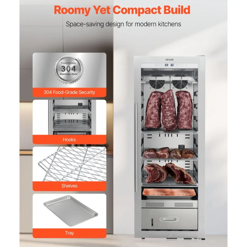 VEVOR 232 LBS Dry Aging Fridge for Steaks, Dry Ager Refrigerator for Meat with Precise Temperature & Humidity Control, Freestanding Beef Aging Machine Refrigerator, Himalayan Salt Not Included
