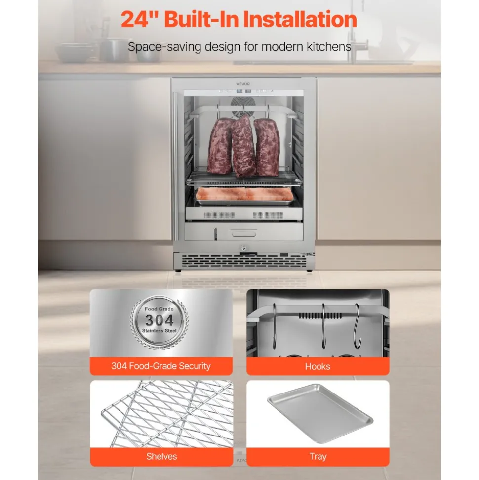VEVOR 99 LBS Dry Aging Fridge for Steaks, Dry Ager Refrigerator for Meat with Precise Temperature & Humidity Control, Freestanding & Under Counter Beef Aging Machine for Home Kitchen Restaurant Hotel
