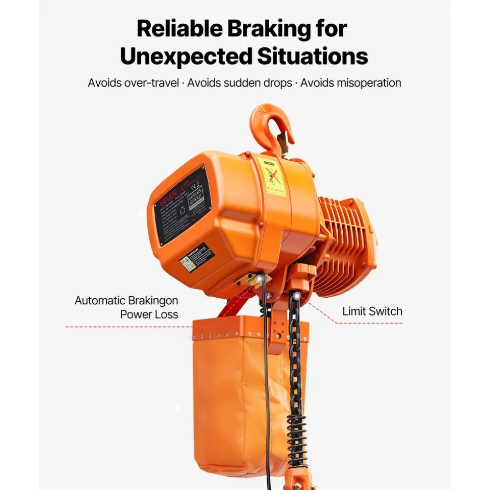VEVOR 2200 lbs Electric Chain Hoist, 20 ft Lifting Height, 120V Single Phase Overhead Crane with 15 ft Wired Remote Control, G100 Chain Electric Lift Hoist for Factories, Warehouses, Garages