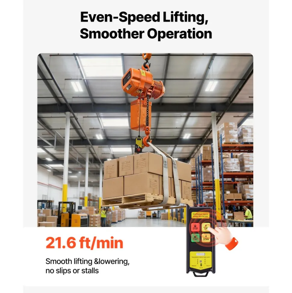 VEVOR 2200 lbs Electric Chain Hoist, 20 ft Lifting Height, 120V Single Phase Overhead Crane with 15 ft Wired Remote Control, G100 Chain Electric Lift Hoist for Factories, Warehouses, Garages