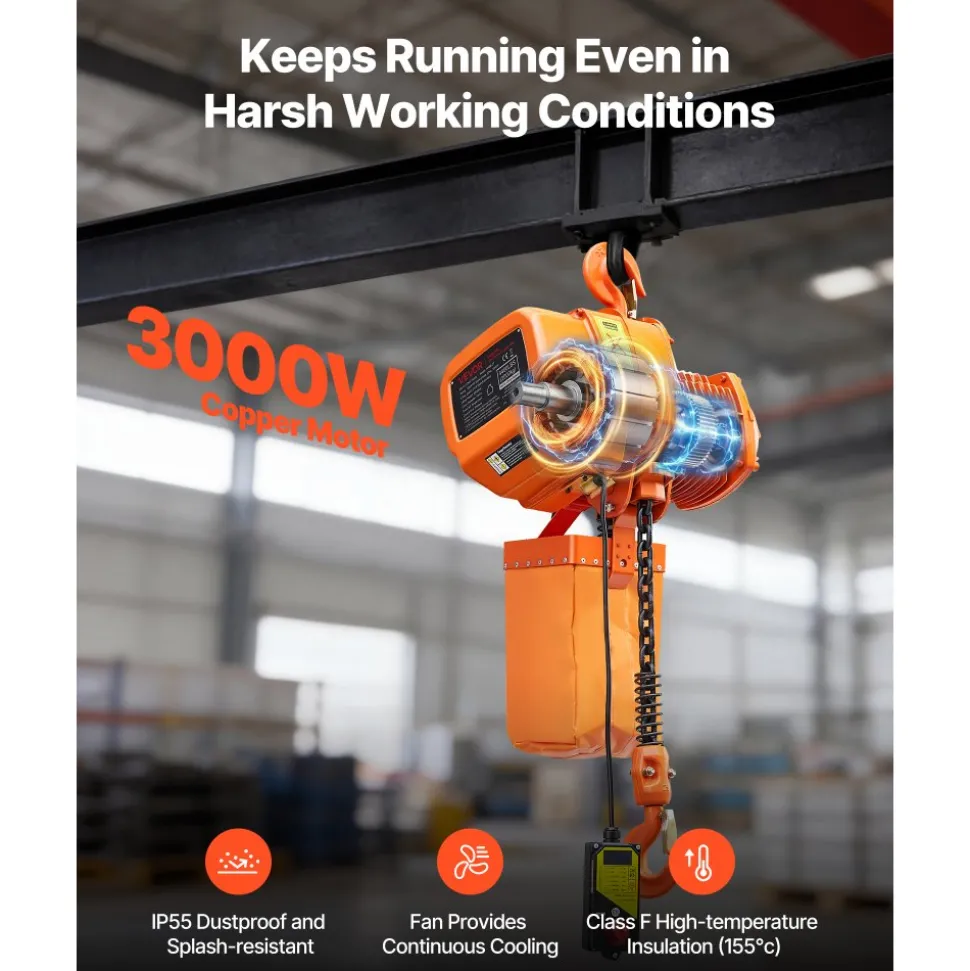 VEVOR 2200 lbs Electric Chain Hoist, 20 ft Lifting Height, 120V Single Phase Overhead Crane with 15 ft Wired Remote Control, G100 Chain Electric Lift Hoist for Factories, Warehouses, Garages