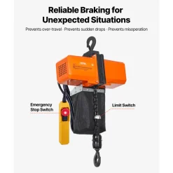 VEVOR 1100 lbs Electric Chain Hoist 15 FT Lifting Height, 120V Electric Hoist, Single Phase Overhead Crane with G100 Chain, 10 ft Wired Remote Control for Garage, Shop, Hotel, Home