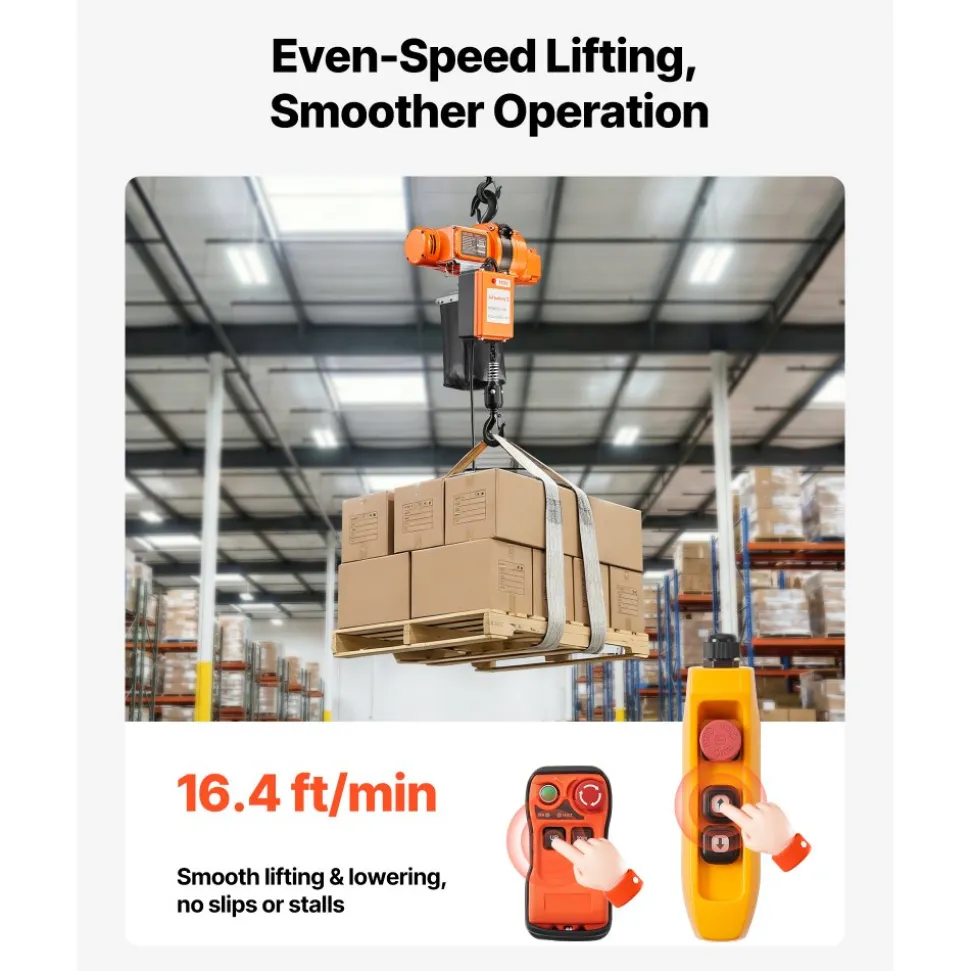 VEVOR 2200 lbs Electric Chain Hoist, 20 ft Lifting Height, Three-Phase Overhead Crane with 328 ft Wireless & 15 ft Wired Remote Control, Double G80 Chain Hoist for Factories, Warehouses, Garages